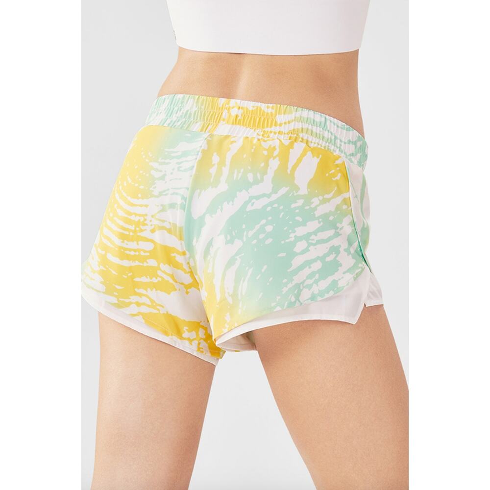 🔥 Fabletics Latrice Short Yellow Green Tie Dye Print Shorts Medium Athletic - Picture 3 of 16